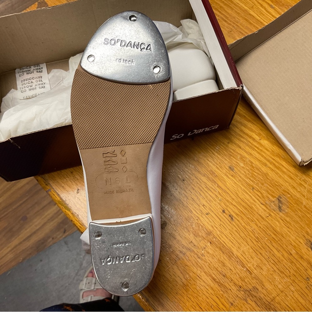 White Tap Dance Shoes with Metallic Tap Plates